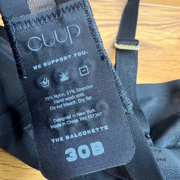 CUUP The Balconette Mesh Bra Size 30B Black Underwire Sheer NEW - Picture 3 of 6